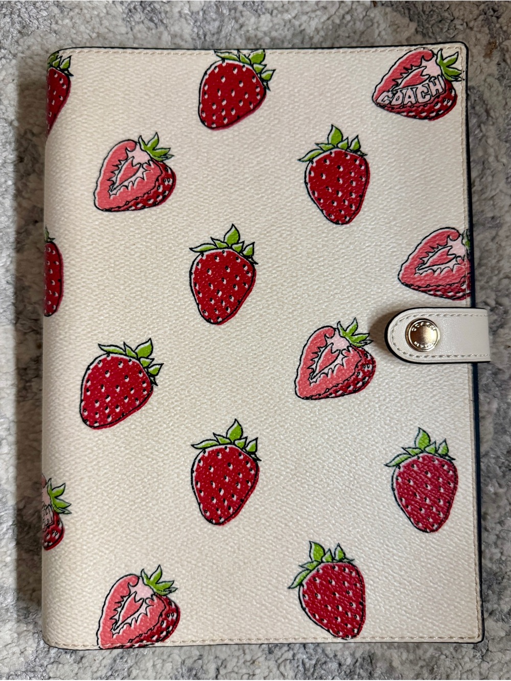 Coach White Tablet Folio with Red Strawberry Print